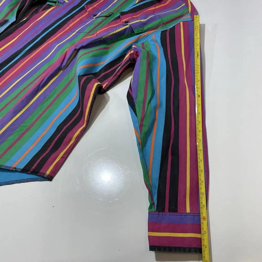 VTG 90s Wrangler Western Button Shirt 18 36 X-Long Tails Brushpopper Striped - Picture 6 of 7